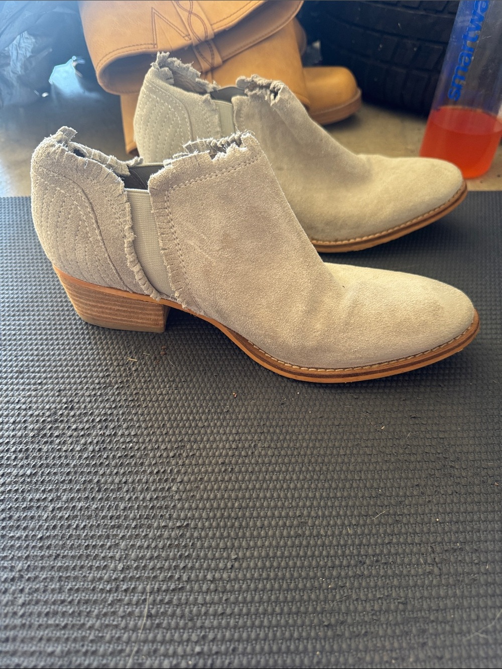 rebels Light Gray Suede Frayed Ankle Booties